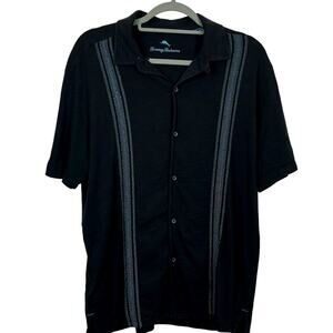 Tommy Bahama Shirt Black with Embroidery Short Sleeve Button Up Mens Size Medium